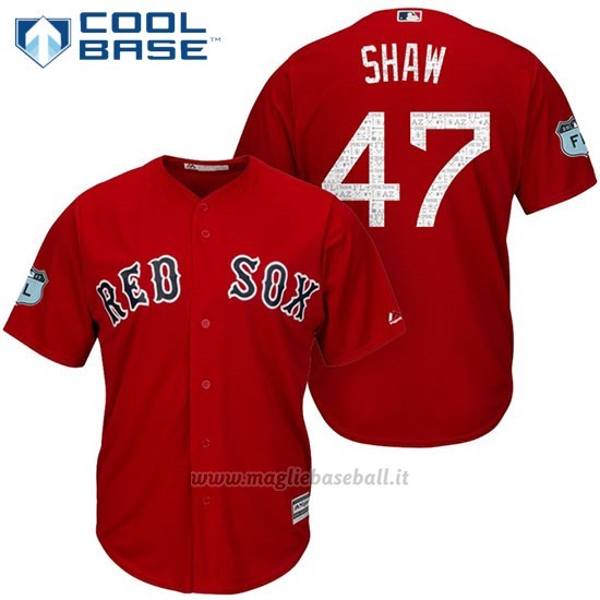 Maglia Baseball Uomo Boston Red Sox 47 Travis Shaw Boston Rosso 2017 Allenamento Primaverile Cool Base Giocatore